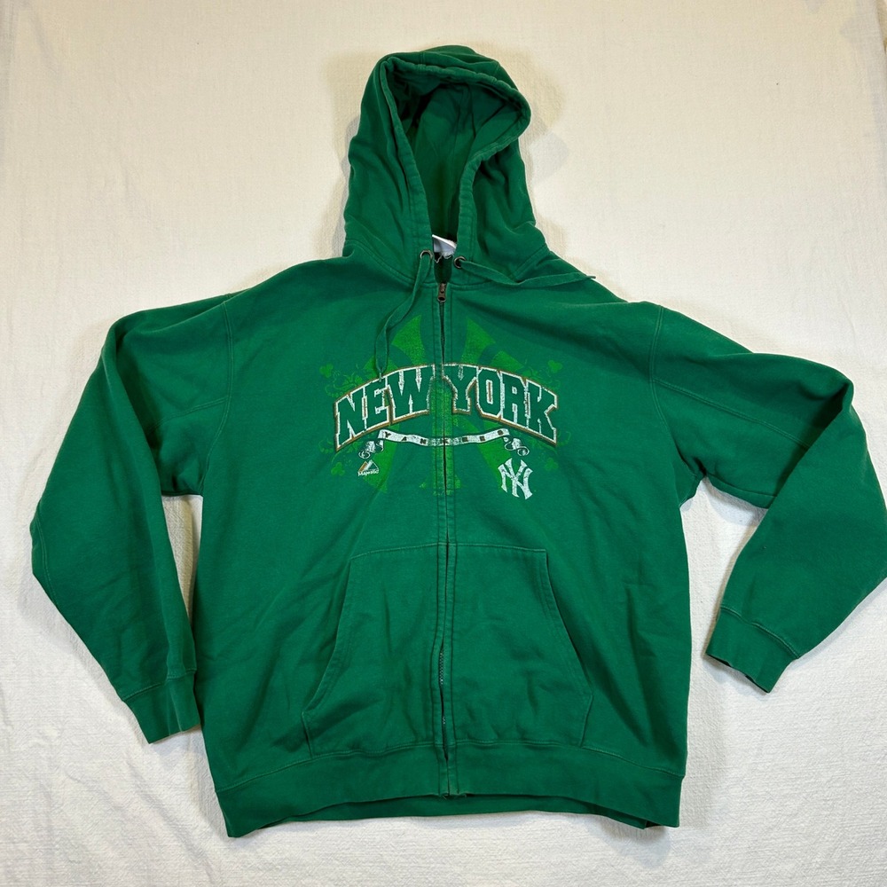 Majestic New York Yankees St Patricks Day Green Full Zip Hoodie Mens XL